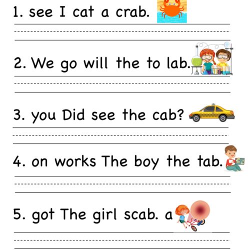 Kindergarten worksheet - ab word family - Unscramble words 5