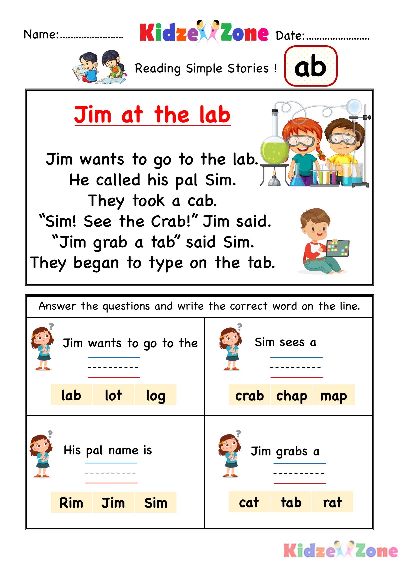 Kindergarten comprehension worksheets for all word families