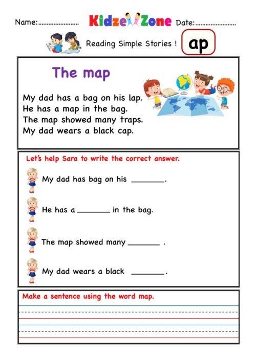 ap word family comprehension worksheet - KidzeZone