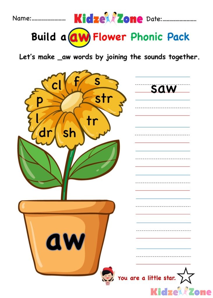 Aw Word Family Writing Worksheet 4 KidzeZone