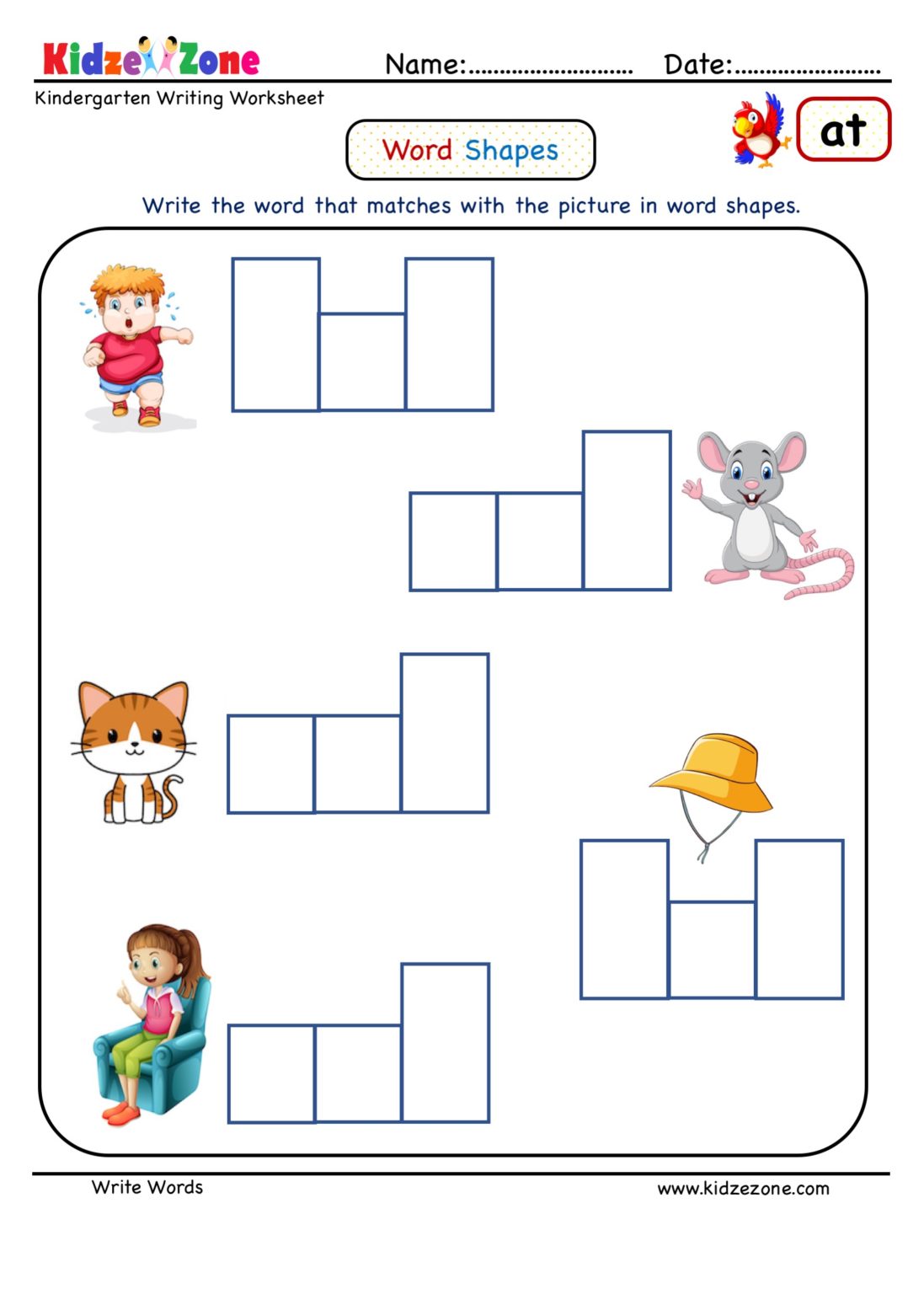 kindergarten at word shapes worksheet kidzezone