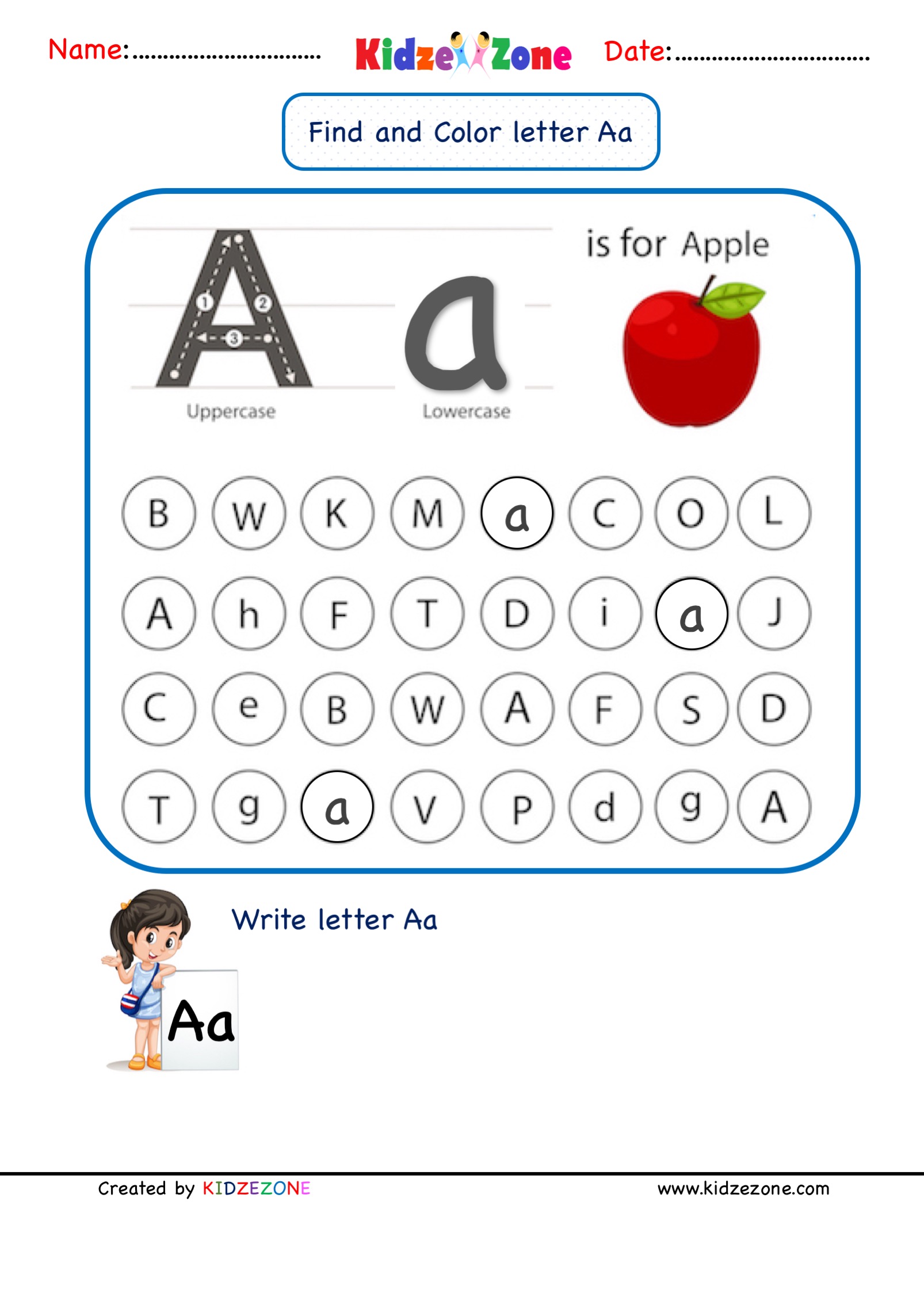 Letters a-k worksheet