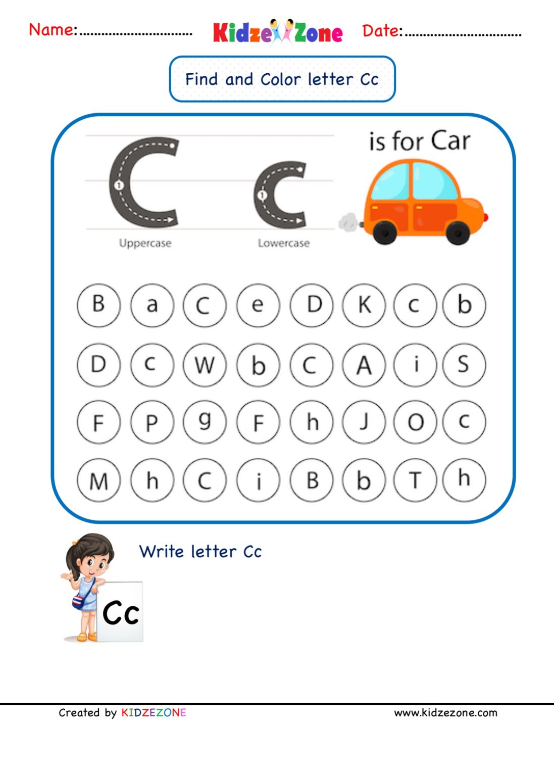 kindergarten letter c worksheets find and color