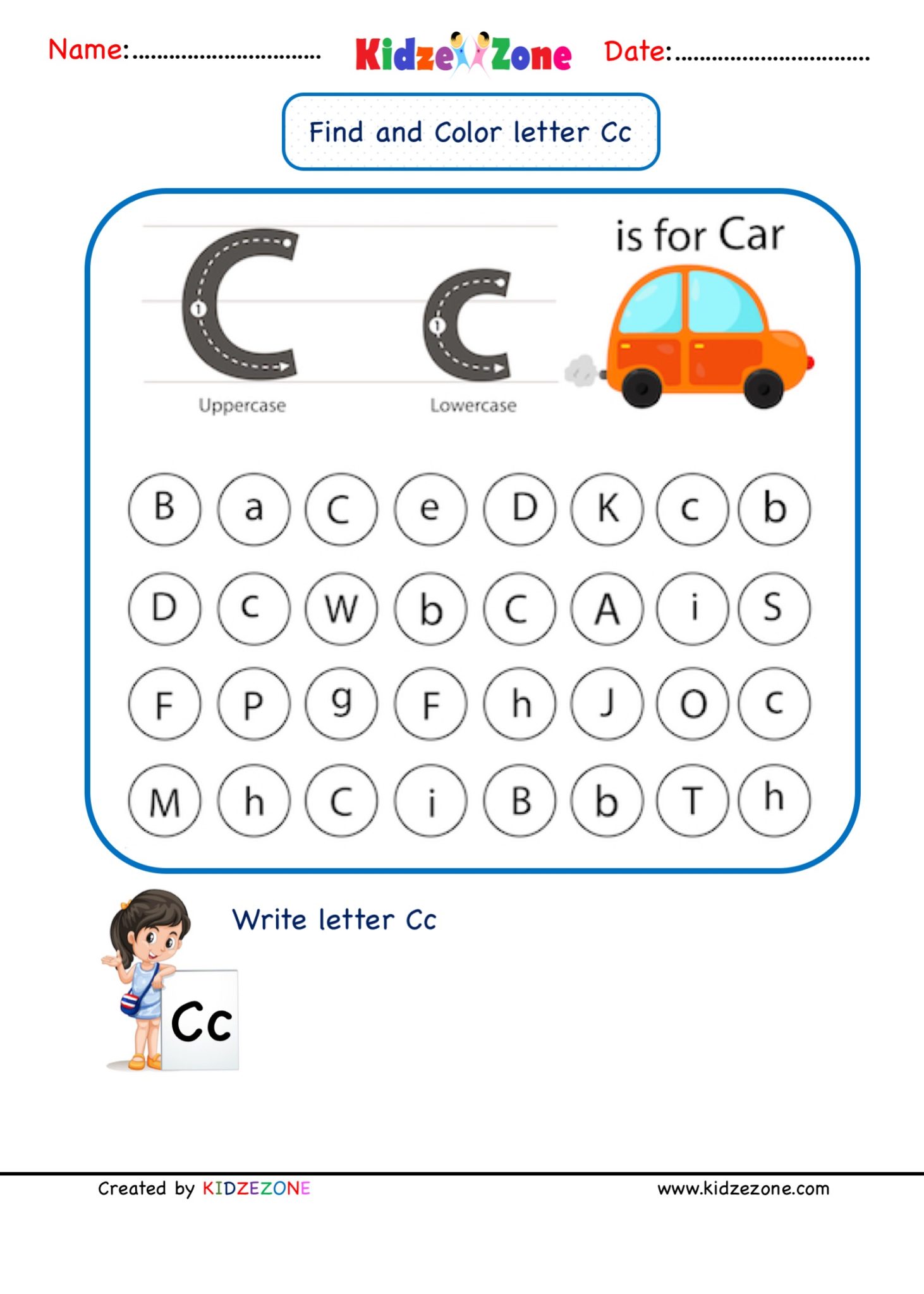 Kindergarten Letter C worksheets - Find and Color