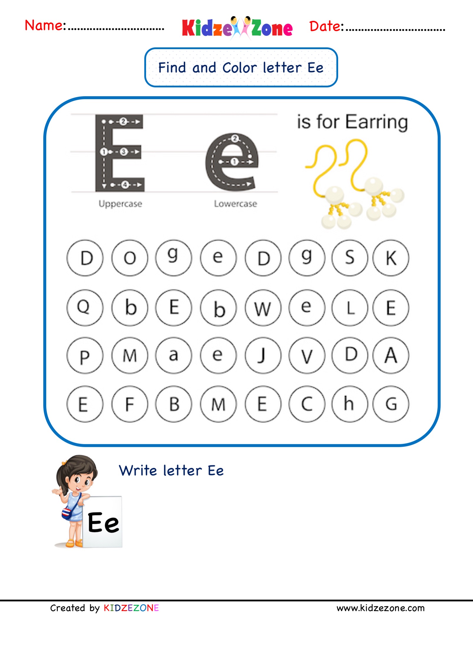 Find The Letter E Worksheets For Preschoolers