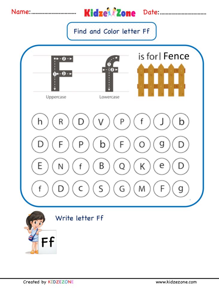 Kindergarten Letter F Worksheets Find And Color KidzeZone