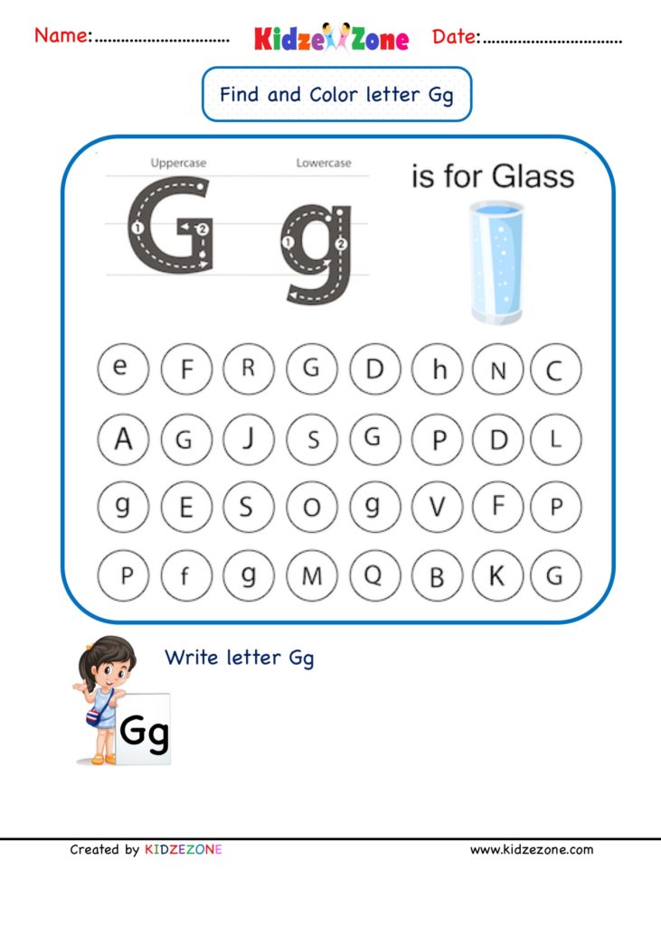 Kindergarten Letter G Worksheets Find And Color KidzeZone