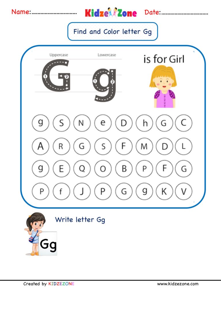 Kindergarten Letter G Worksheets Find And Color KidzeZone