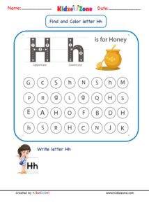 Kindergarten Letter H worksheets - Find and Color - KidzeZone