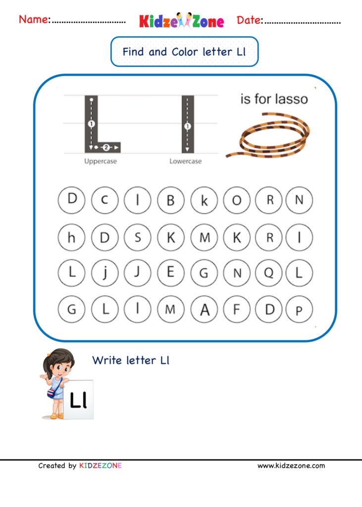 Kindergarten Letter L Worksheets Find And Color