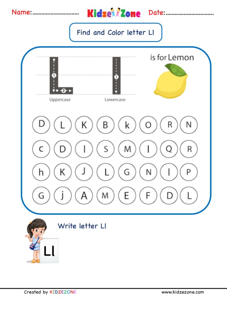 Kindergarten Letter L Worksheets Find And Color KidzeZone