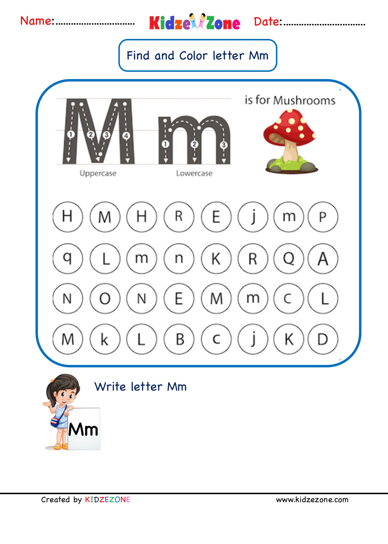 Kindergarten Letter M Worksheets Find And Color KidzeZone