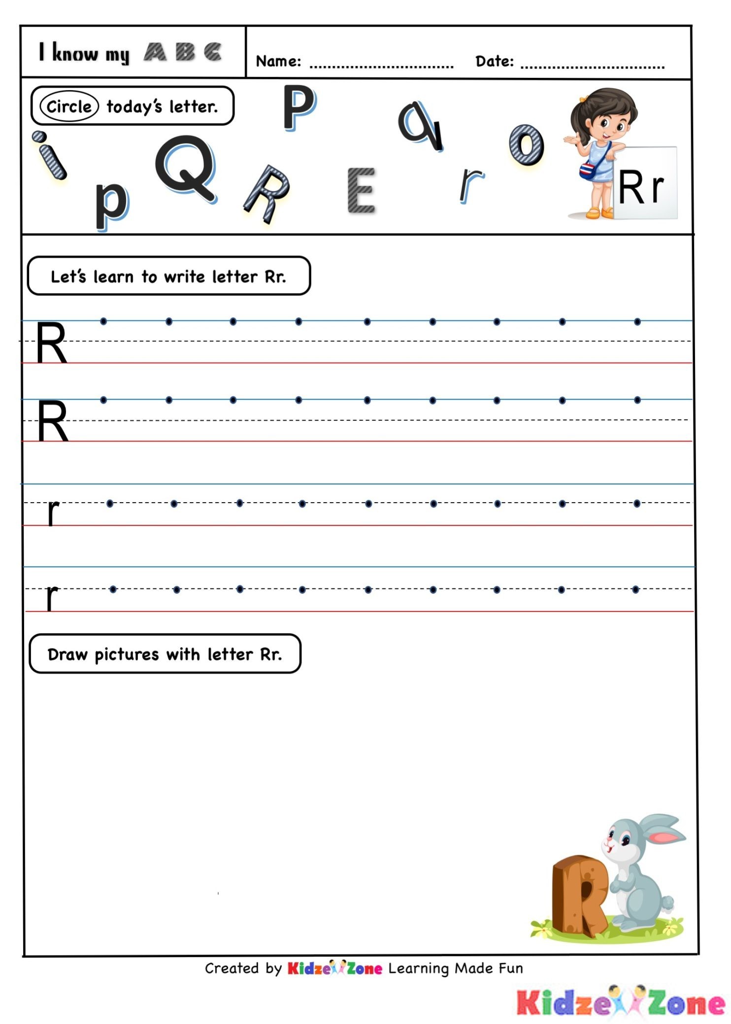 Kindergarten Letter Writing worksheets - Letter R | KidzeZone