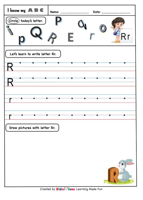 kindergarten letter writing worksheets letter r kidzezone