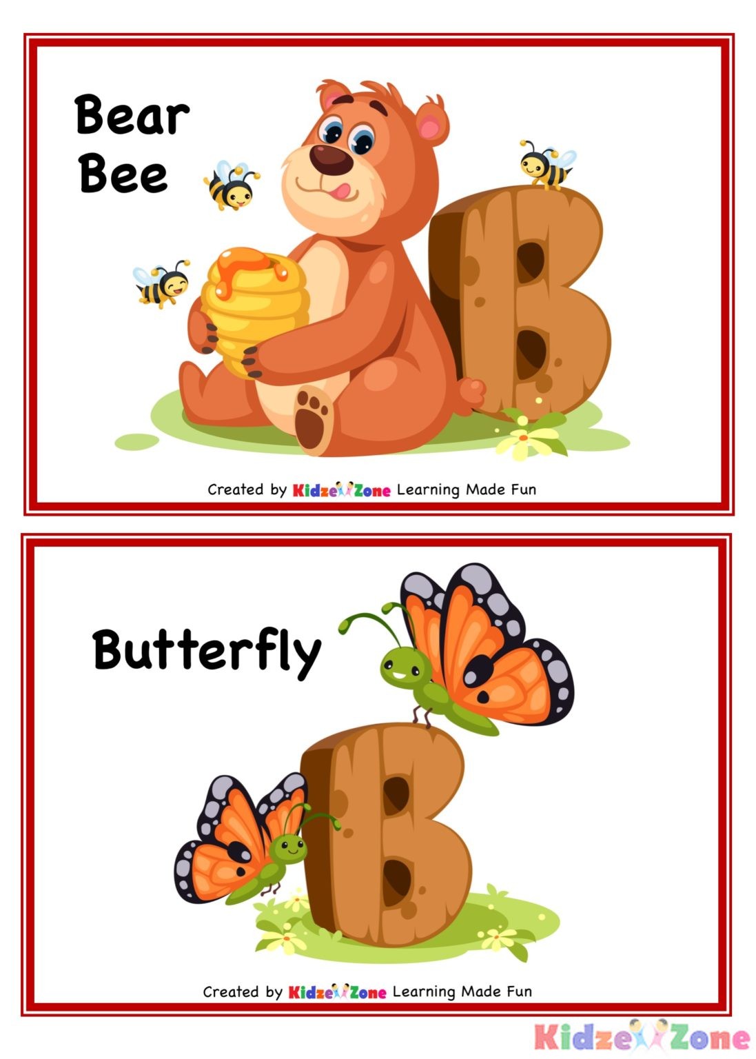 Kindergarten Letter B Flash Card Worksheet - KidzeZone