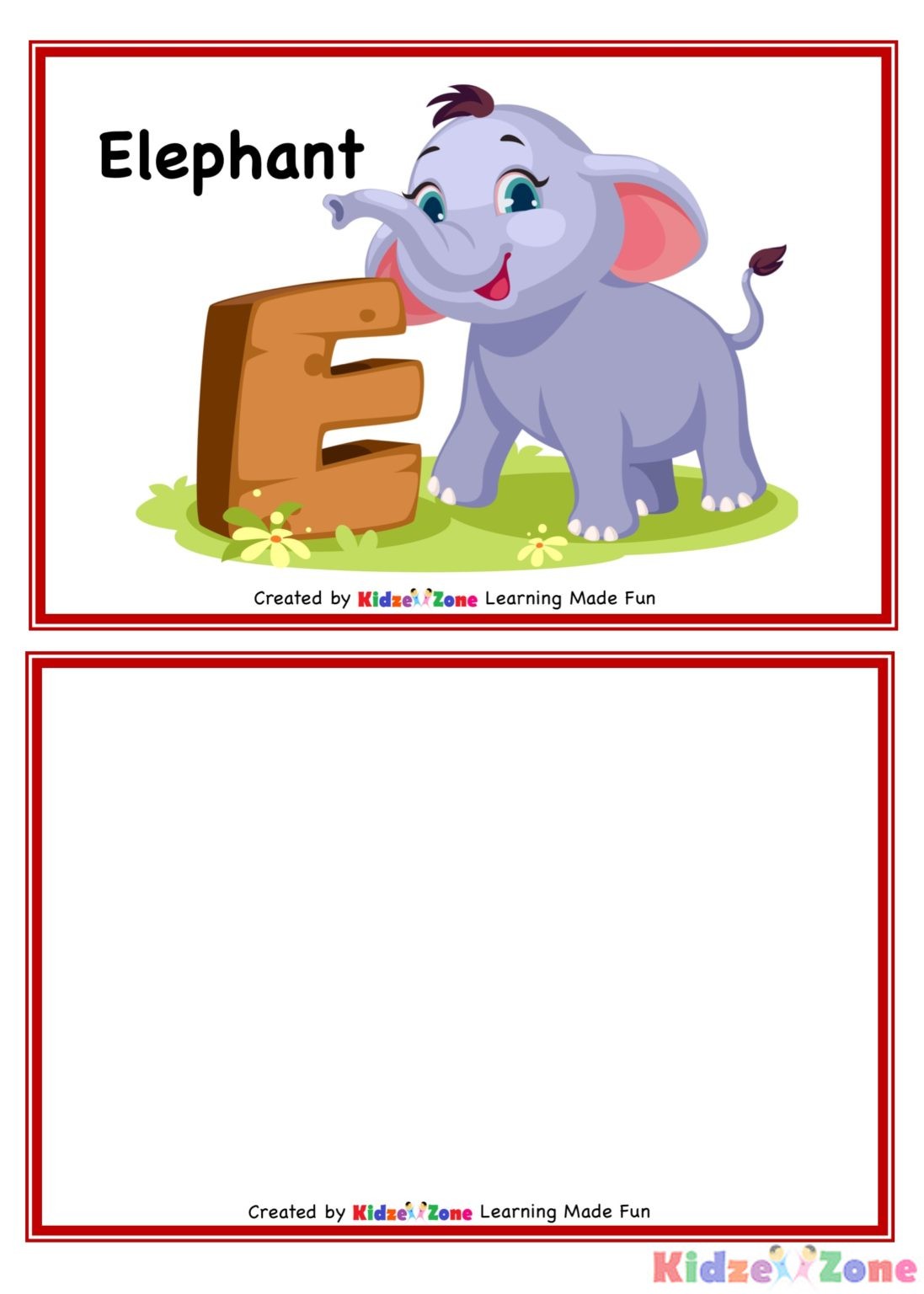 Kindergarten Letter E Flash Card Worksheet - KidzeZone