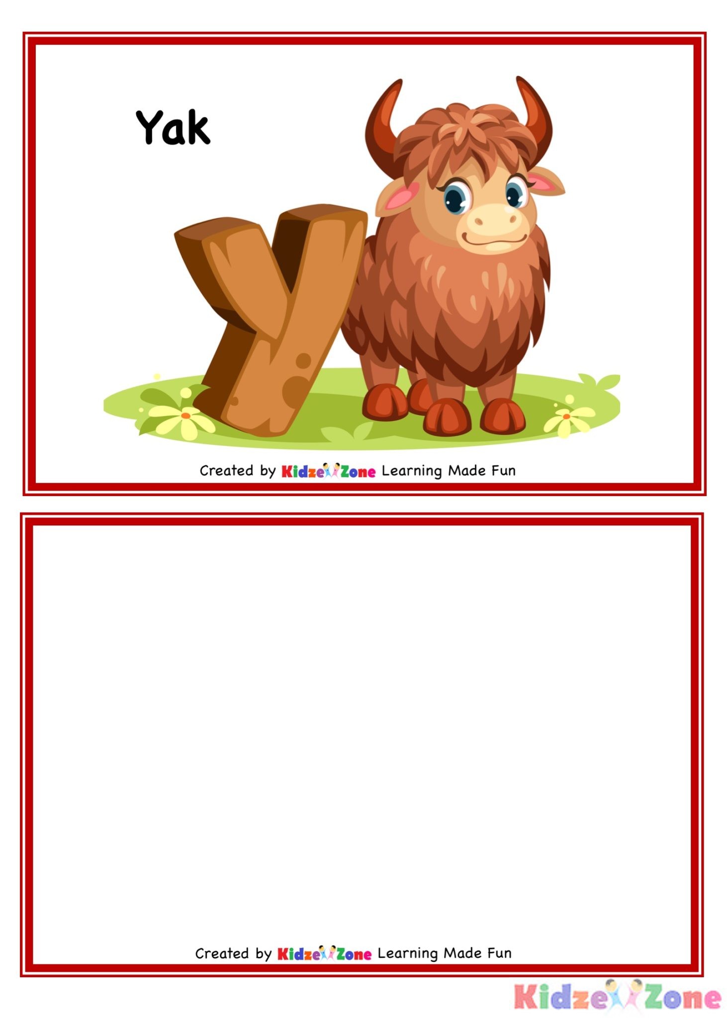 Kindergarten Letter Y Flash Card Worksheet - KidzeZone