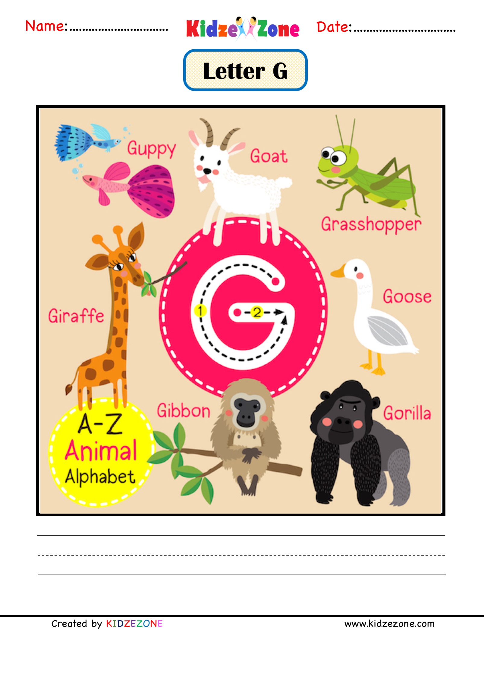 Kindergarten Letter G Worksheets Picture Cards