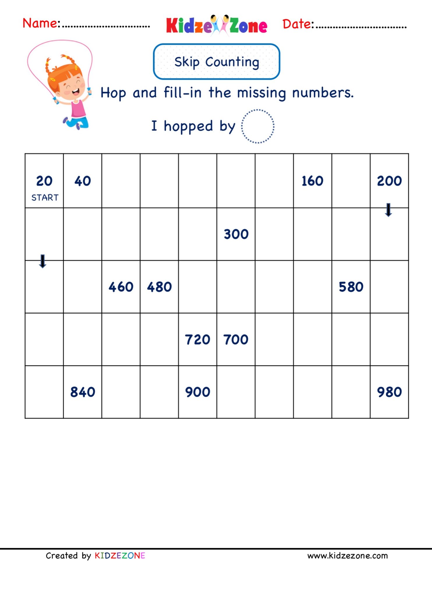 Grade 2 Math Number Practice worksheets Skip Counting by 20