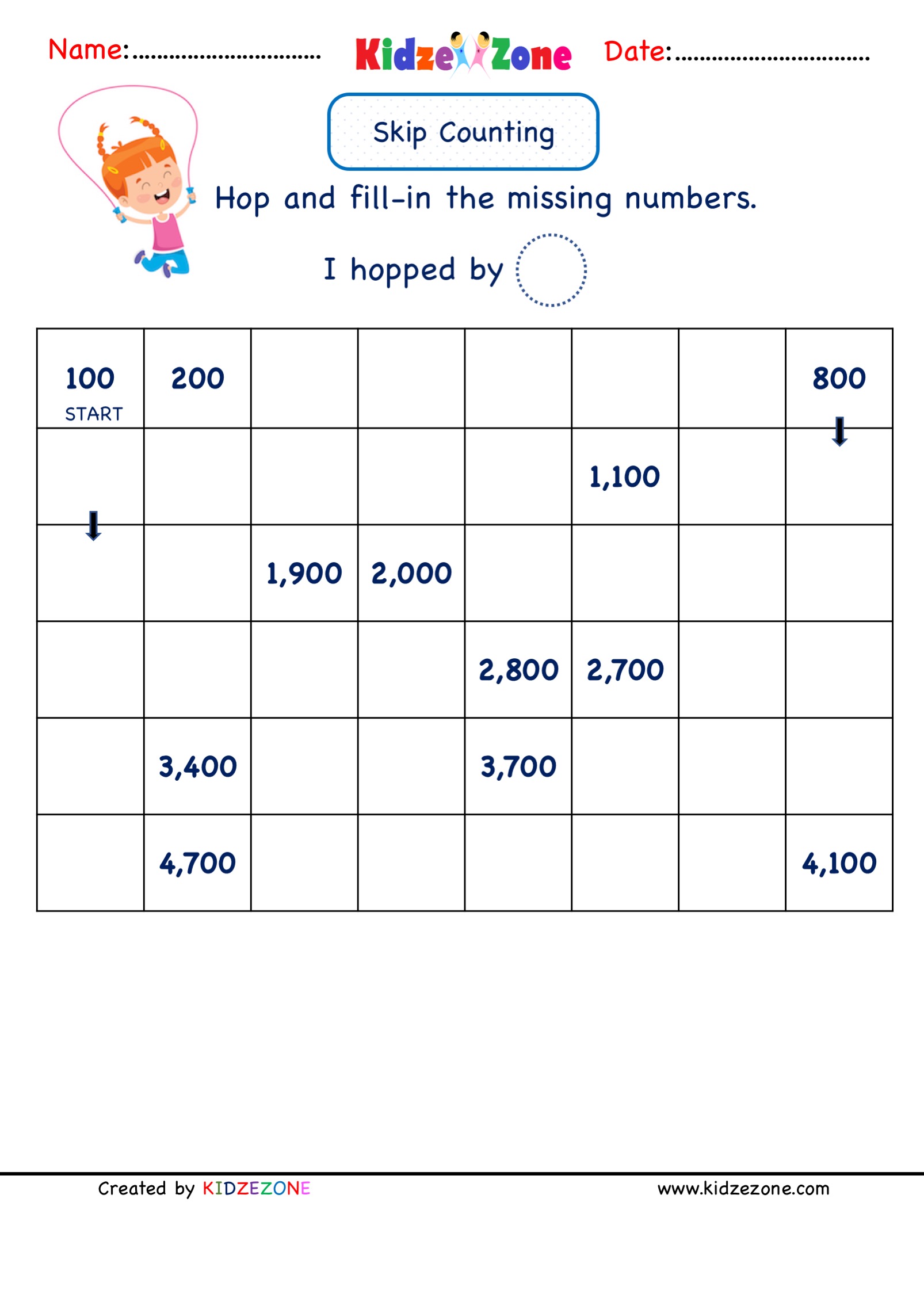 Grade 2 Math Number Worksheets Skip Counting By 100