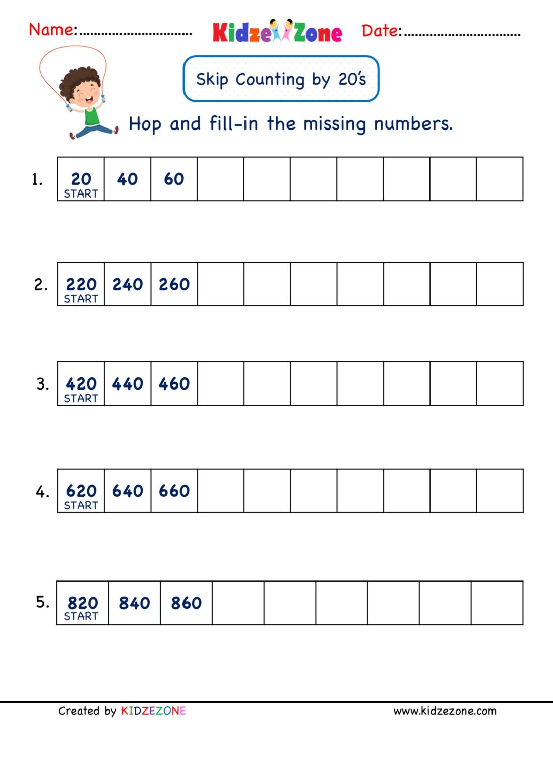 grade 2 math number practice worksheets skip counting by 20