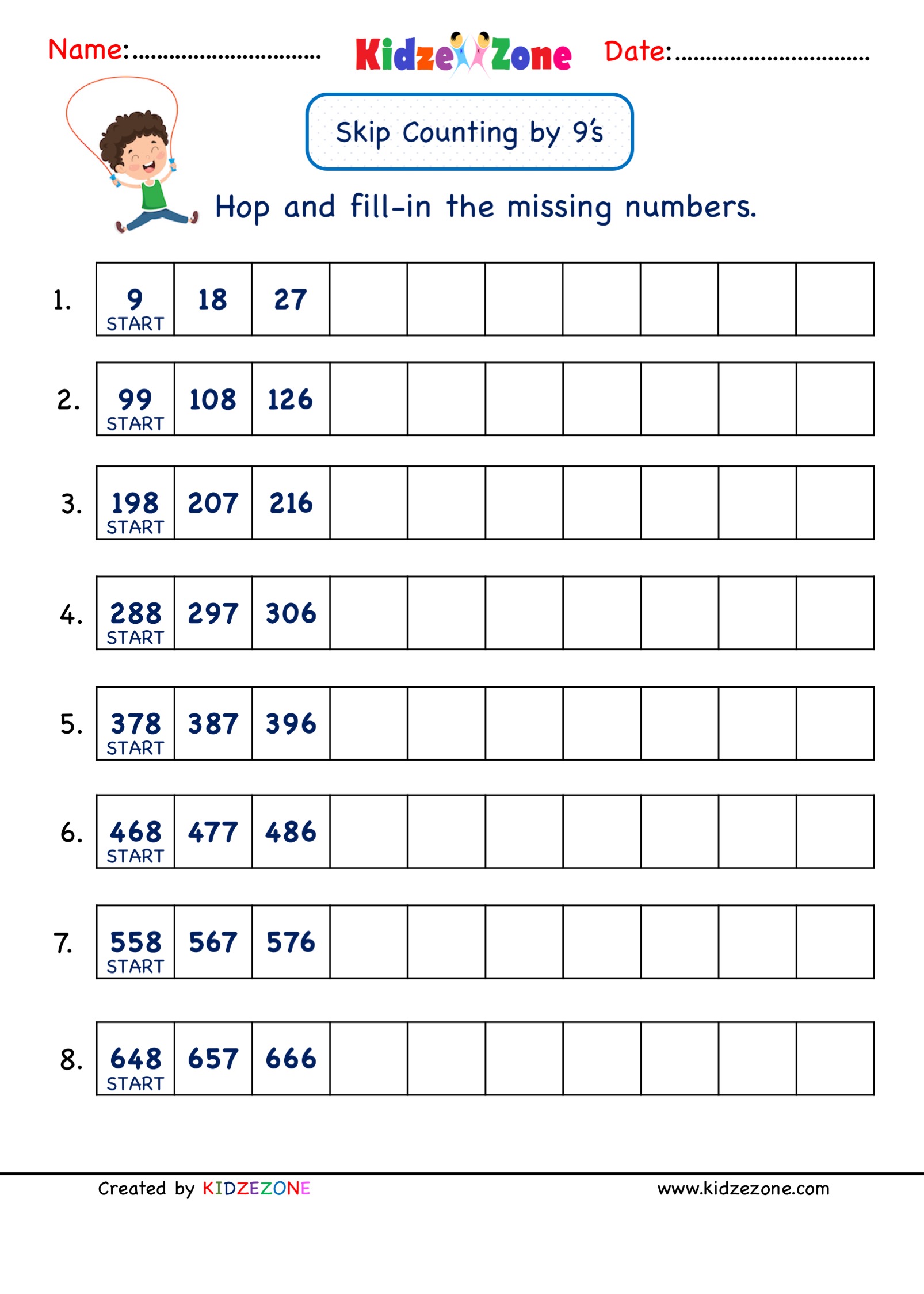 grade 2 math number practice worksheets skip counting by 9