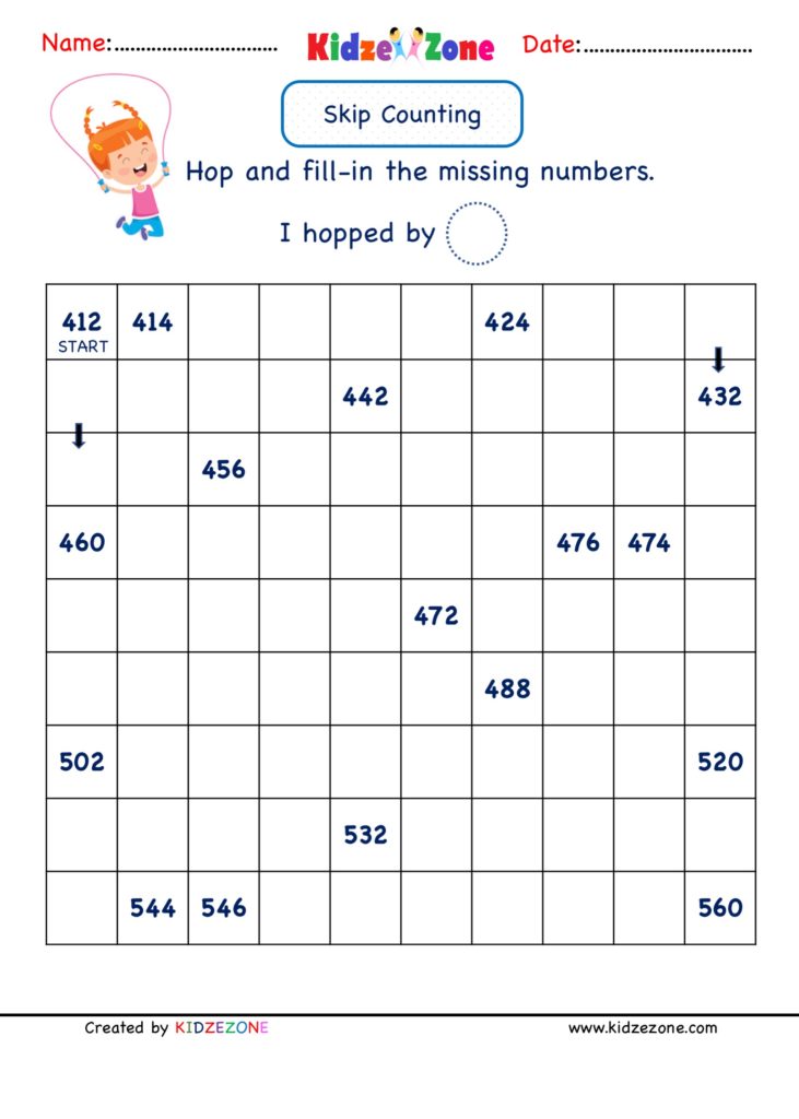 Skip Counting By 2 Worksheet 412 To 560 For 2nd Grade