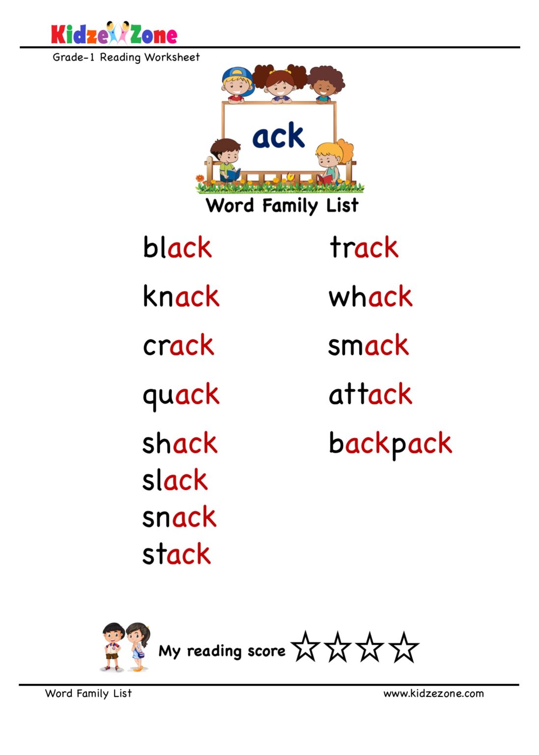 Explore And Learn Words From ack Word Family With Word List Worksheet