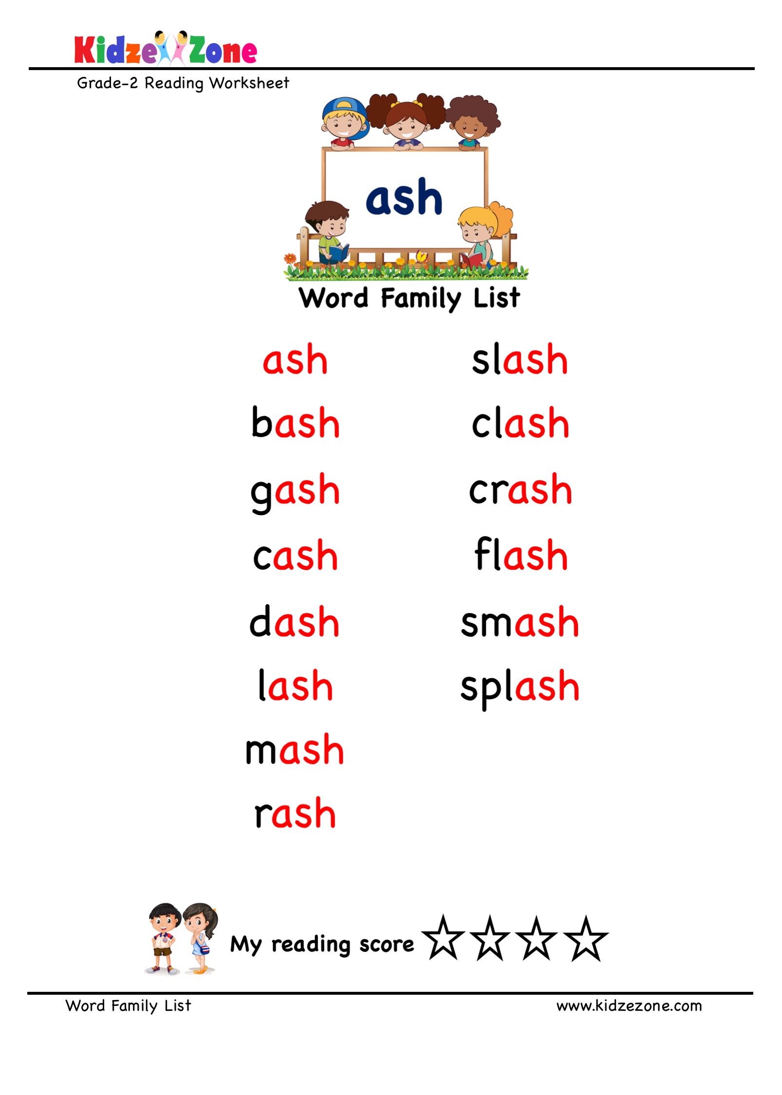 Explore And Learn Words From ash Word Family With Word List Worksheet