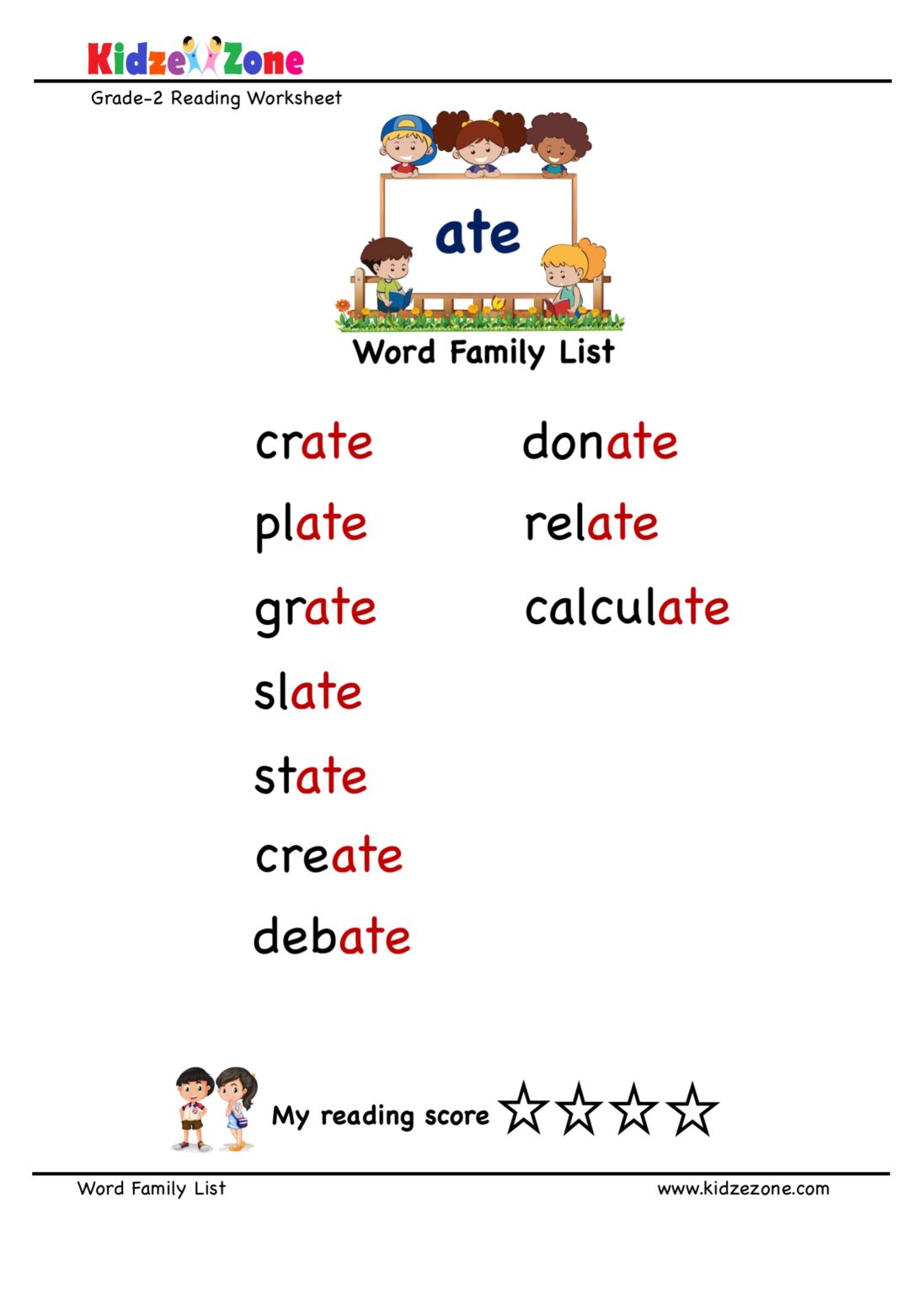 Explore And Learn Words From ate Word Family With Word List Worksheet