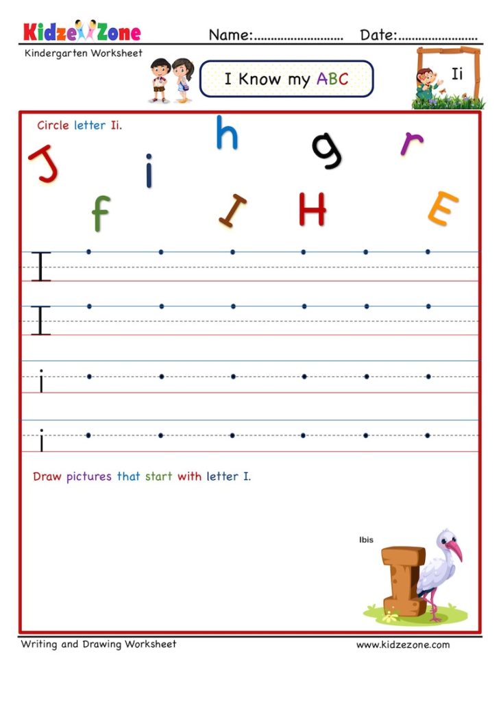 Kindergarten Letter Writing Worksheets Letter I KidzeZone