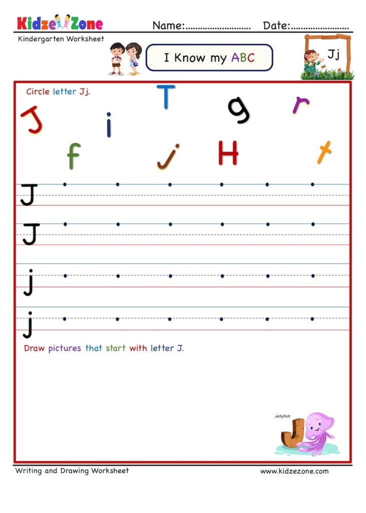 Kindergarten Letter Writing Worksheets Letter J