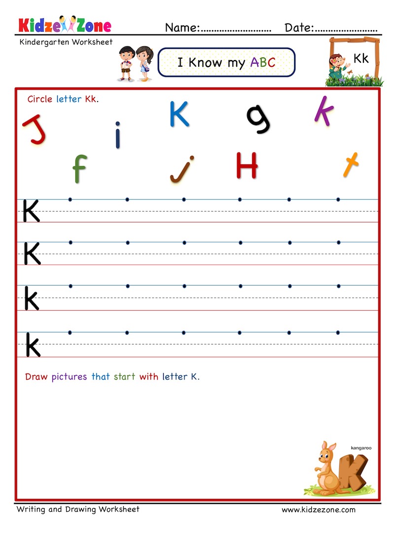 kindergarten letter writing worksheets letter k