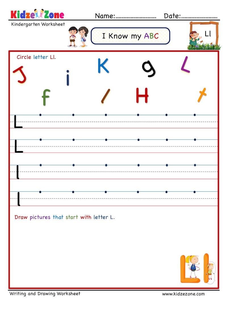 Kindergarten Worksheets Letter Ll