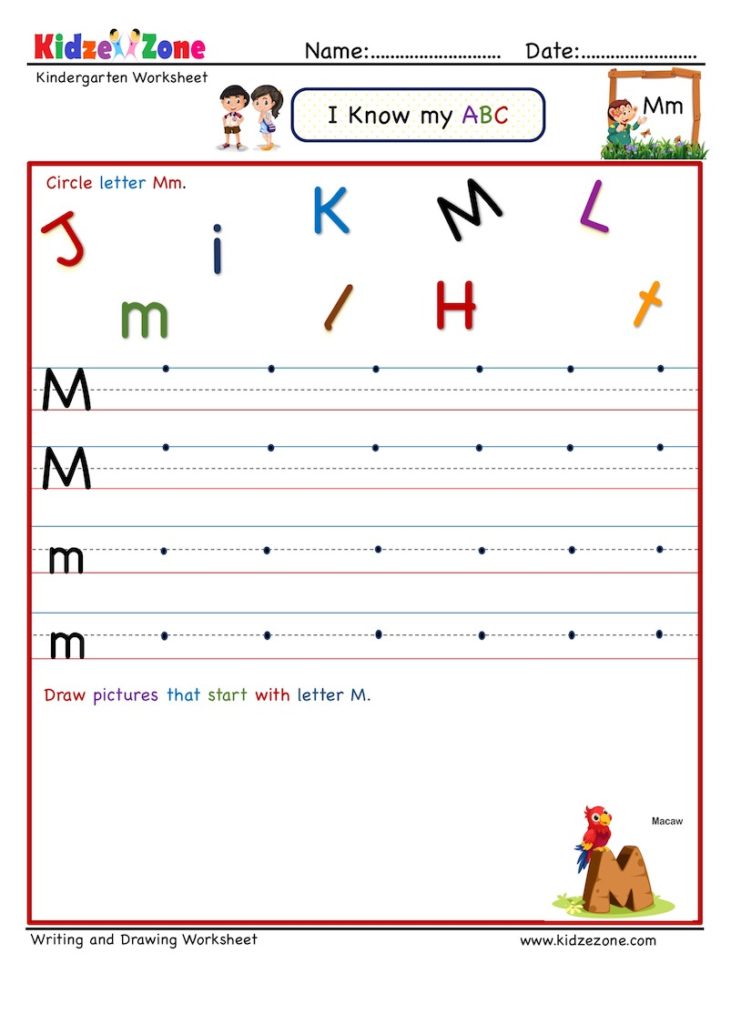 Kindergarten Letter M Writing Worksheets