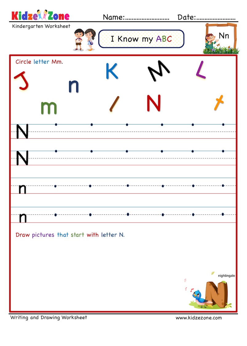 Kindergarten Letter N Writing Worksheet KidzeZone