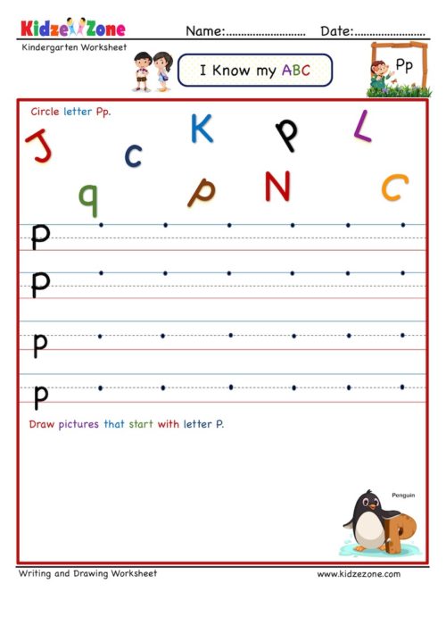 Kindergarten Letter P Writing worksheet - KidzeZone