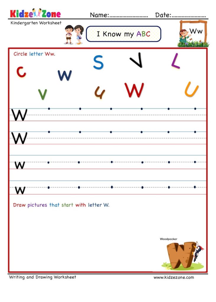 Kindergarten Letter W Writing Worksheet