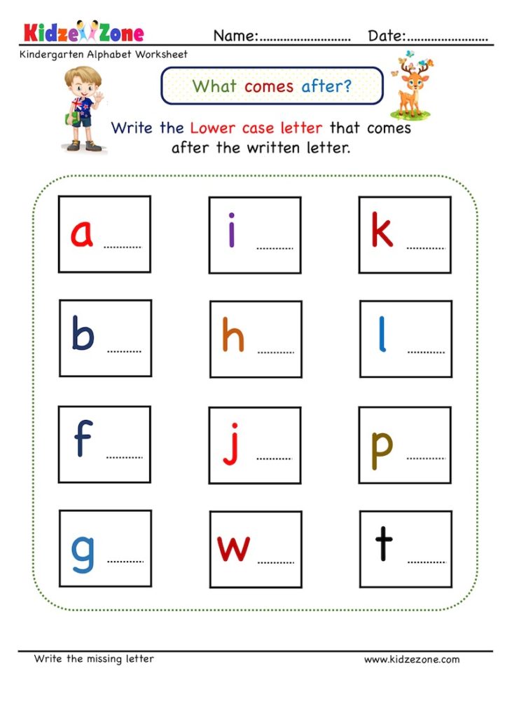 kindergarten missing letter worksheet what comes after