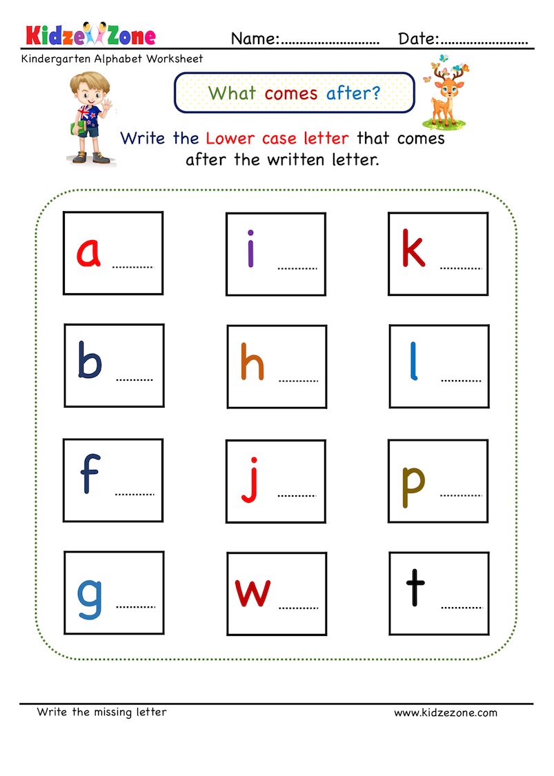 kindergarten missing letter worksheet what comes after