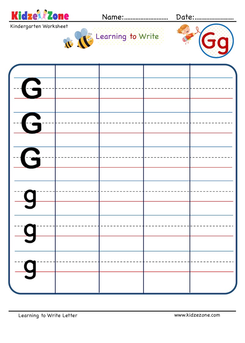 Kindergarten Letter G Writing Worksheet KidzeZone