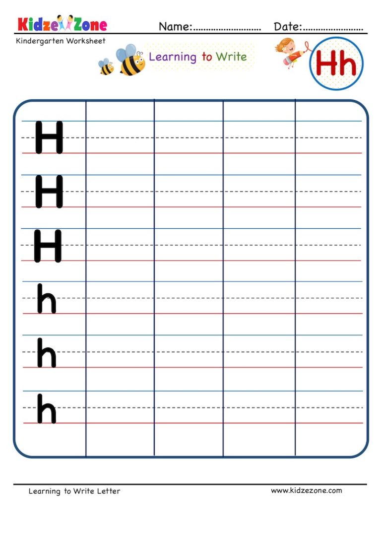 kindergarten letter h writing worksheet kidzezone