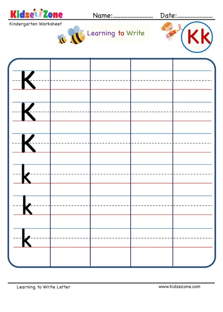 Letter K Writing Worksheet KidzeZone