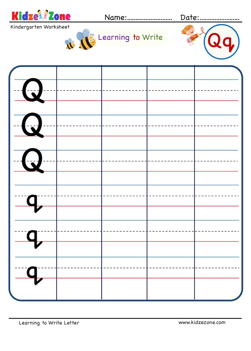 Letter Q Writing Worksheet KidzeZone