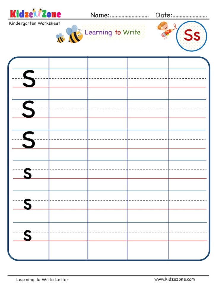 kindergarten letter s writing worksheet kidzezone