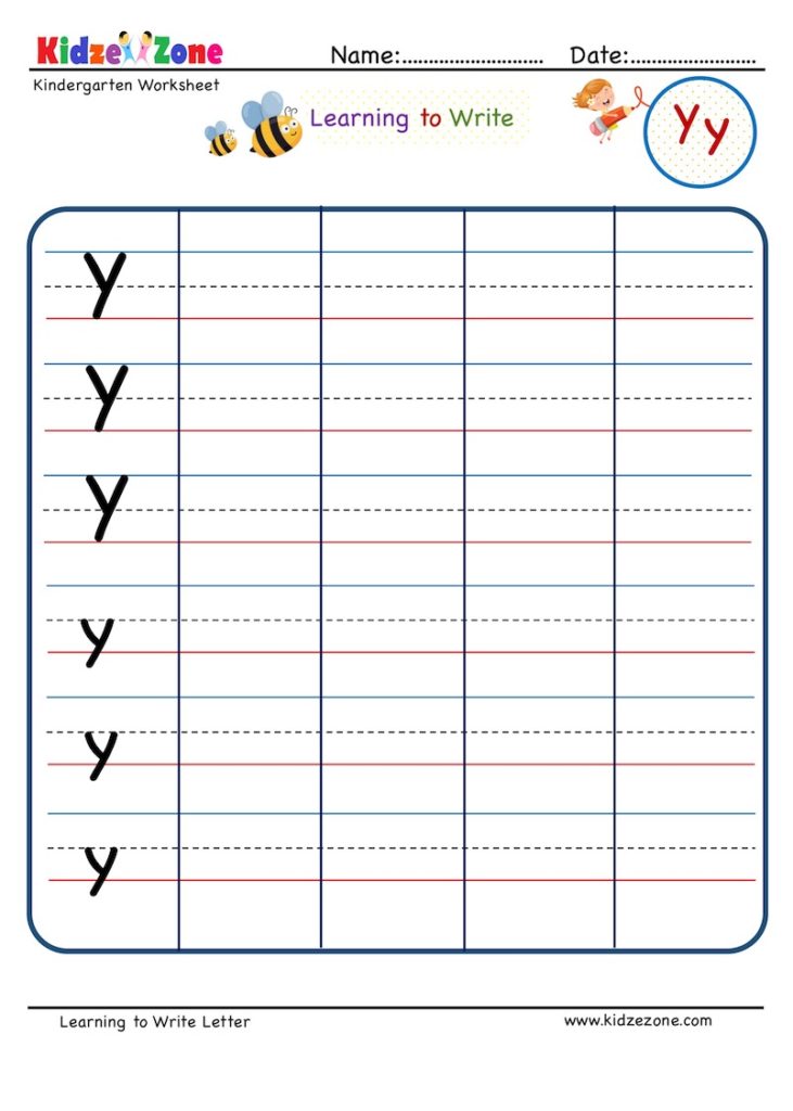 Kindergarten Letter Y Writing Worksheet KidzeZone