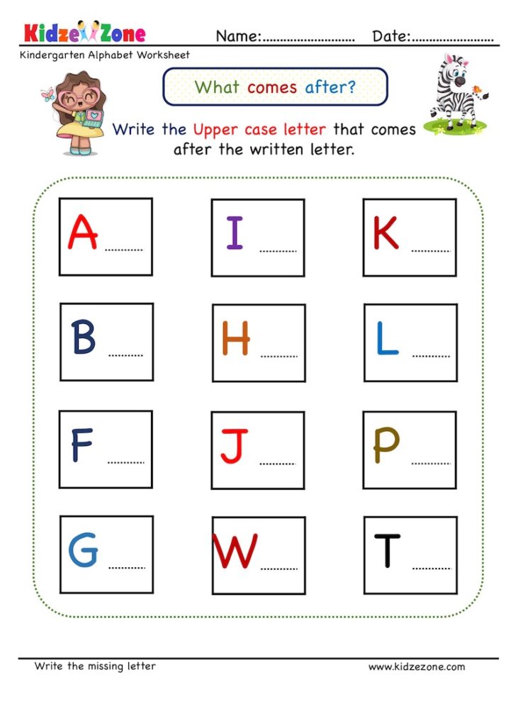 Kindergarten Missing Letter Worksheet What Comes After 1