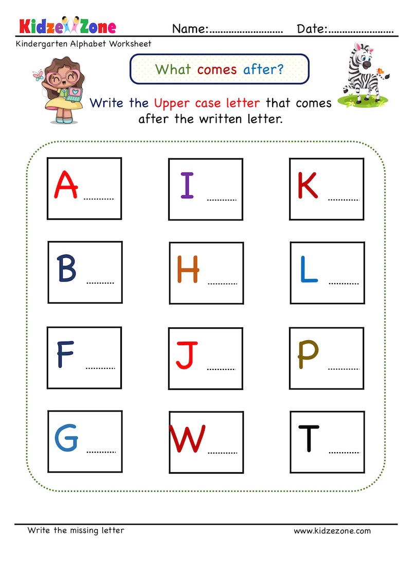 Missing Letter What Comes After Worksheet 1 KidzeZone