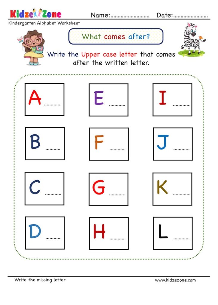 kindergarten missing letter worksheet what comes after