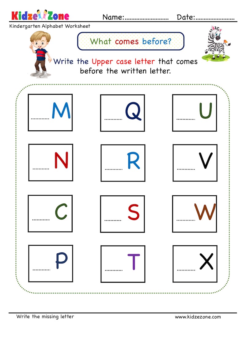 kindergarten missing letter worksheet what comes before